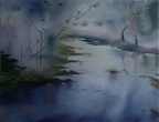 Au fil de l'eau - huile sur toile 85 X 50 cm