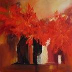 Florales en rouge - Huile sur panneau 60 X 60 cm 